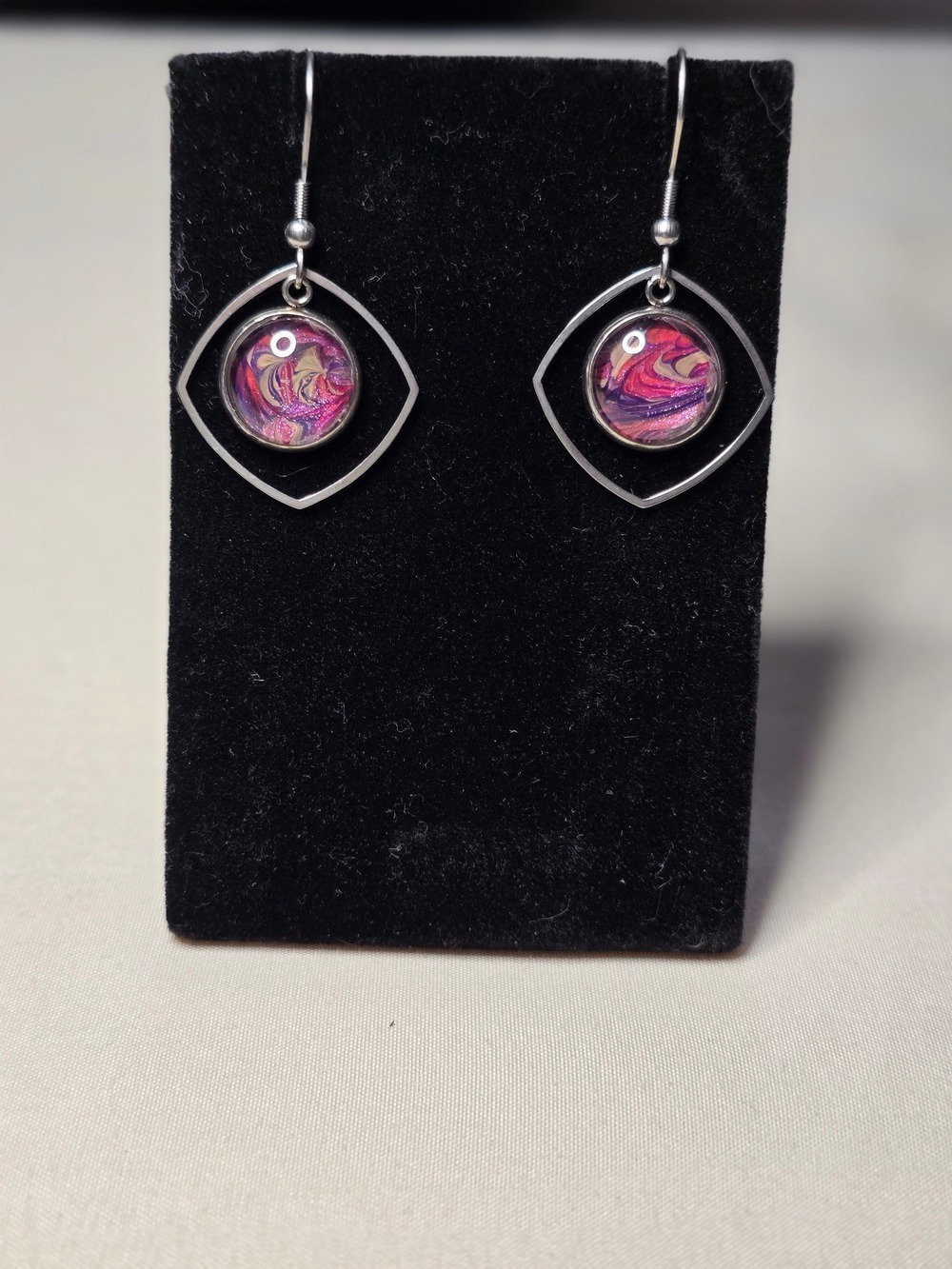 Handmade Acrylic Pink Swirl Drop Earrings